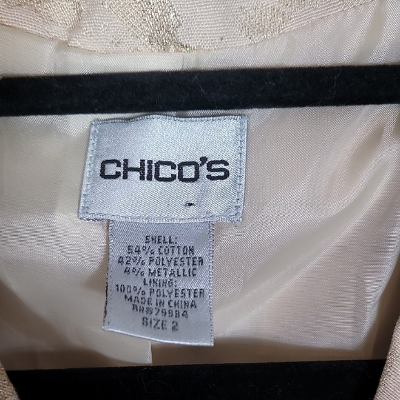 Chicos Brocade Button Up Pea Coat Jacket Size Large Gold Metallic Long Classic - Picture 6 of 11